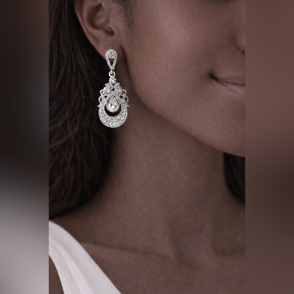Pastel Stone Crystal Silvertone Rhinestone Earrings Dangle 2" Drop Party NEW